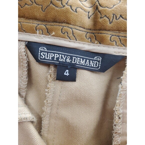Tan Velvet Velour Floral Etched Straight Leg Pants Supply & Demand Size 4 - Picture 9 of 10